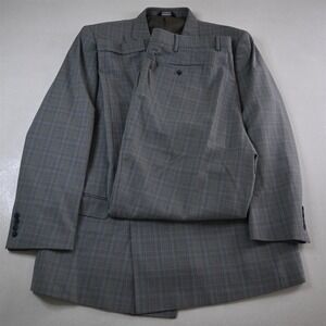 Lineage 46R 40x32 Gray Plaid Double Breasted Mens Jacket‎ Pants Suit